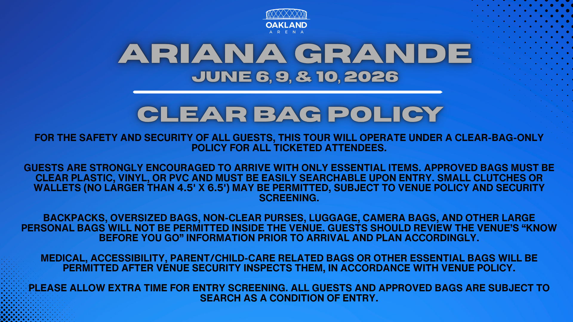 Ariana Grande Clear Bag Policy